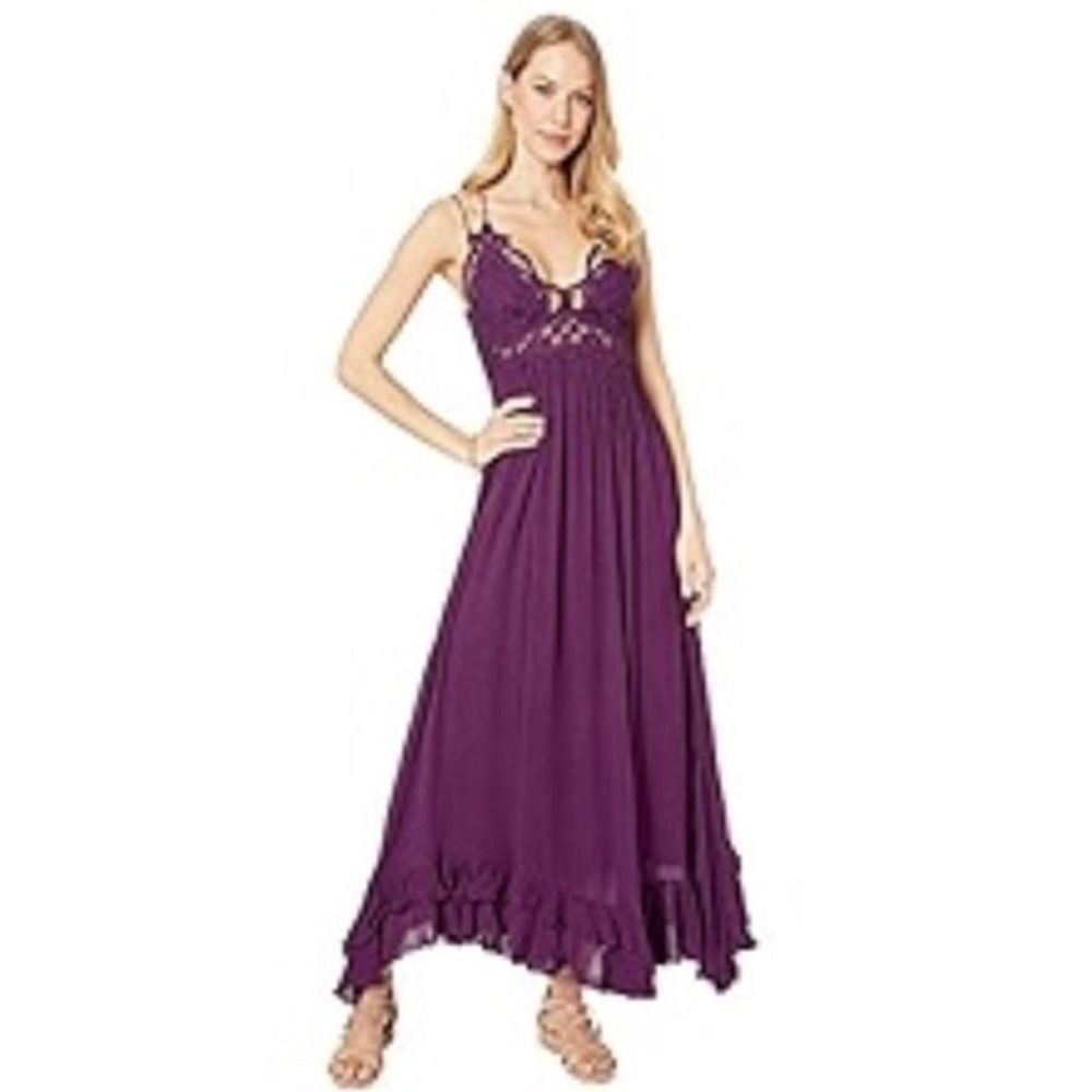 FP One Free People Purple Sleeveless Maxi Dress with Lace Bodice Size XS